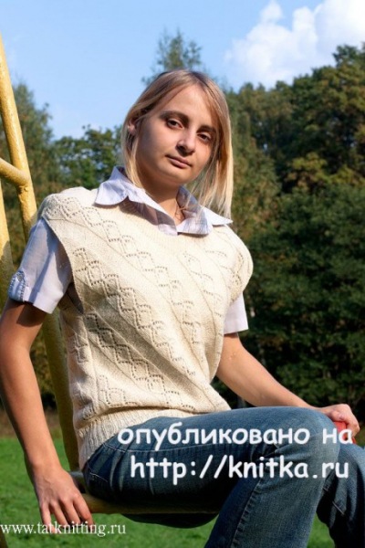 Вязаная сетчатая жилетка спицами, БОЛЬШАЯ КНИГА схем и описаний