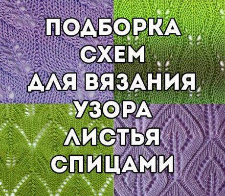 Подборка схем и изделий связанных узором листья спицами