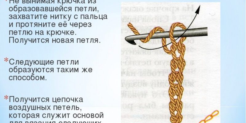 Приёмы и способы провязывания петель крючком.