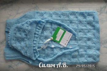 вязаный конверт для новорожденного спицами, глазами и описанием упаковки