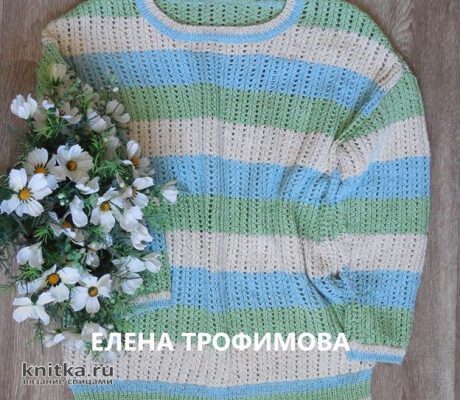 Полосатый джемпер, связанный спицами. Работа Елены Трофимовой