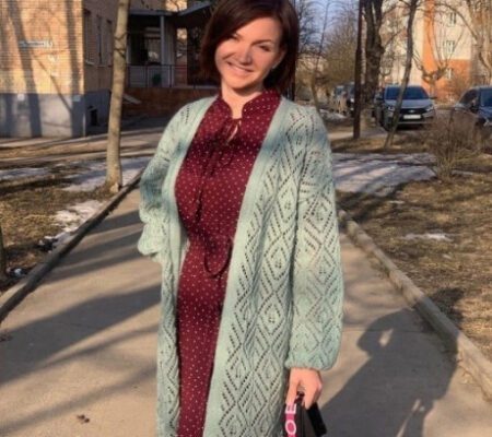 Ажурный кардиган спицами Миндаль от Елены Зюзюковой