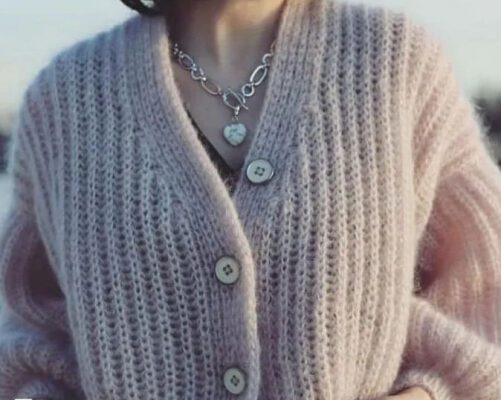 Описание вязания кардигана английской вязкой из мохера