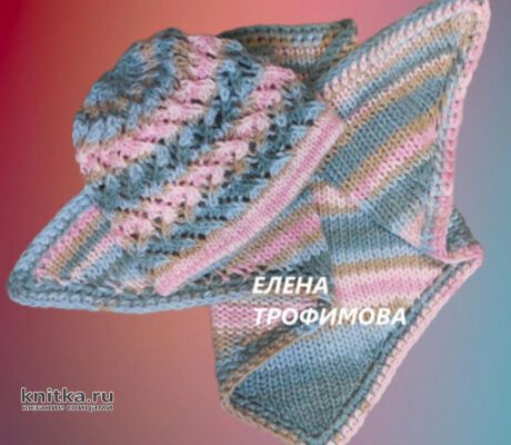 Шапка с подкладом и косынка спицами. Работы Елены Трофимовой