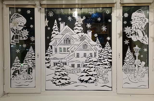 Трафареты на окна для вырезания из бумаги к новому 2026 году